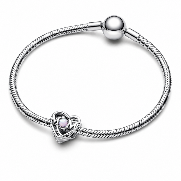 Charm Mama & Herz Opal Rosa Sterling-Silber