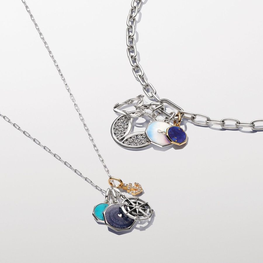 Mini-Medaillon Charm Blau Gravierbar Vergoldet