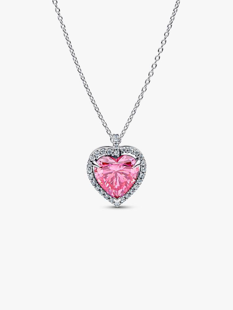 Rosafarbener Strahlenkranz Herz Collier-Halskette Sterling-Silber