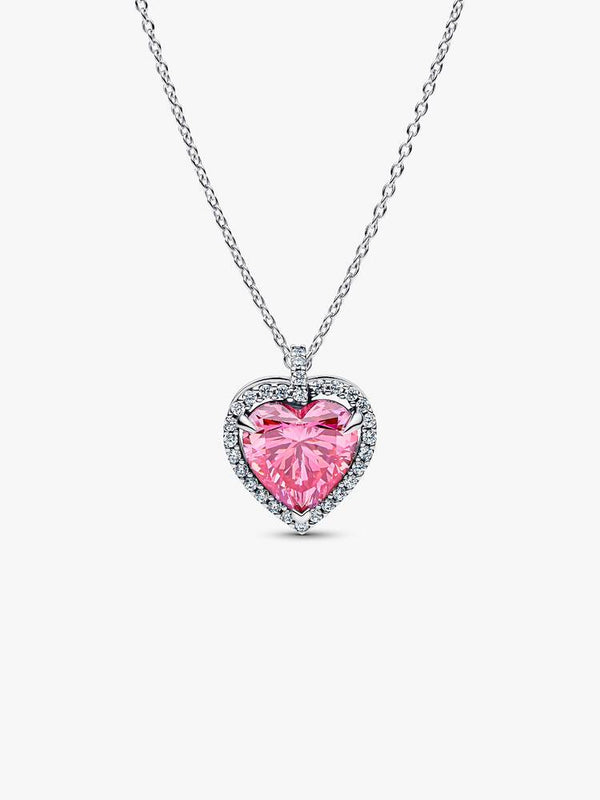 Rosafarbener Strahlenkranz Herz Collier-Halskette Sterling-Silber