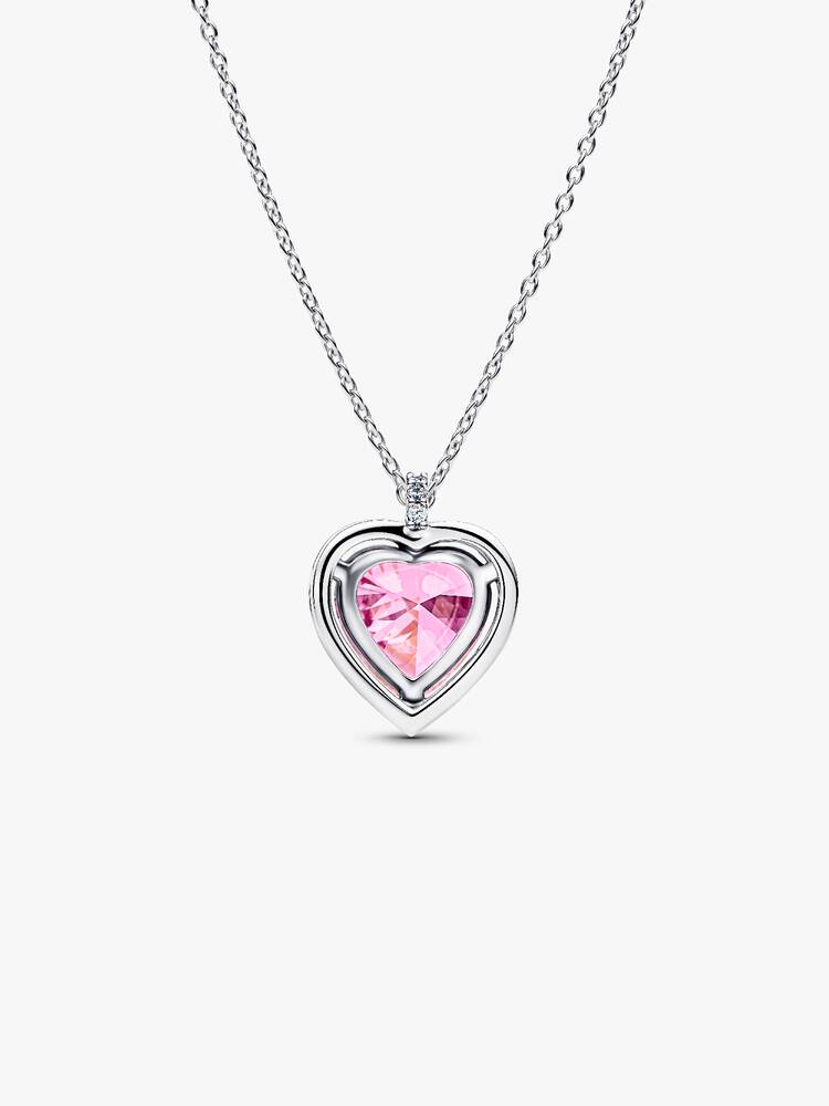 Rosafarbener Strahlenkranz Herz Collier-Halskette Sterling-Silber