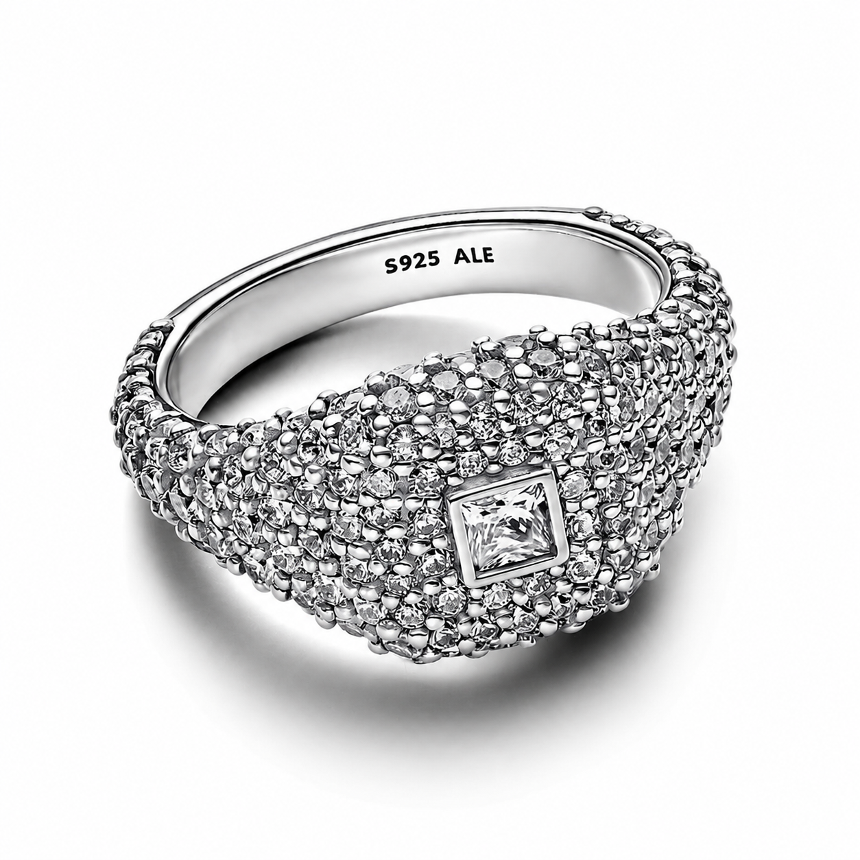 Cocktailring Pavé-Quadrat Zirkonia Silber