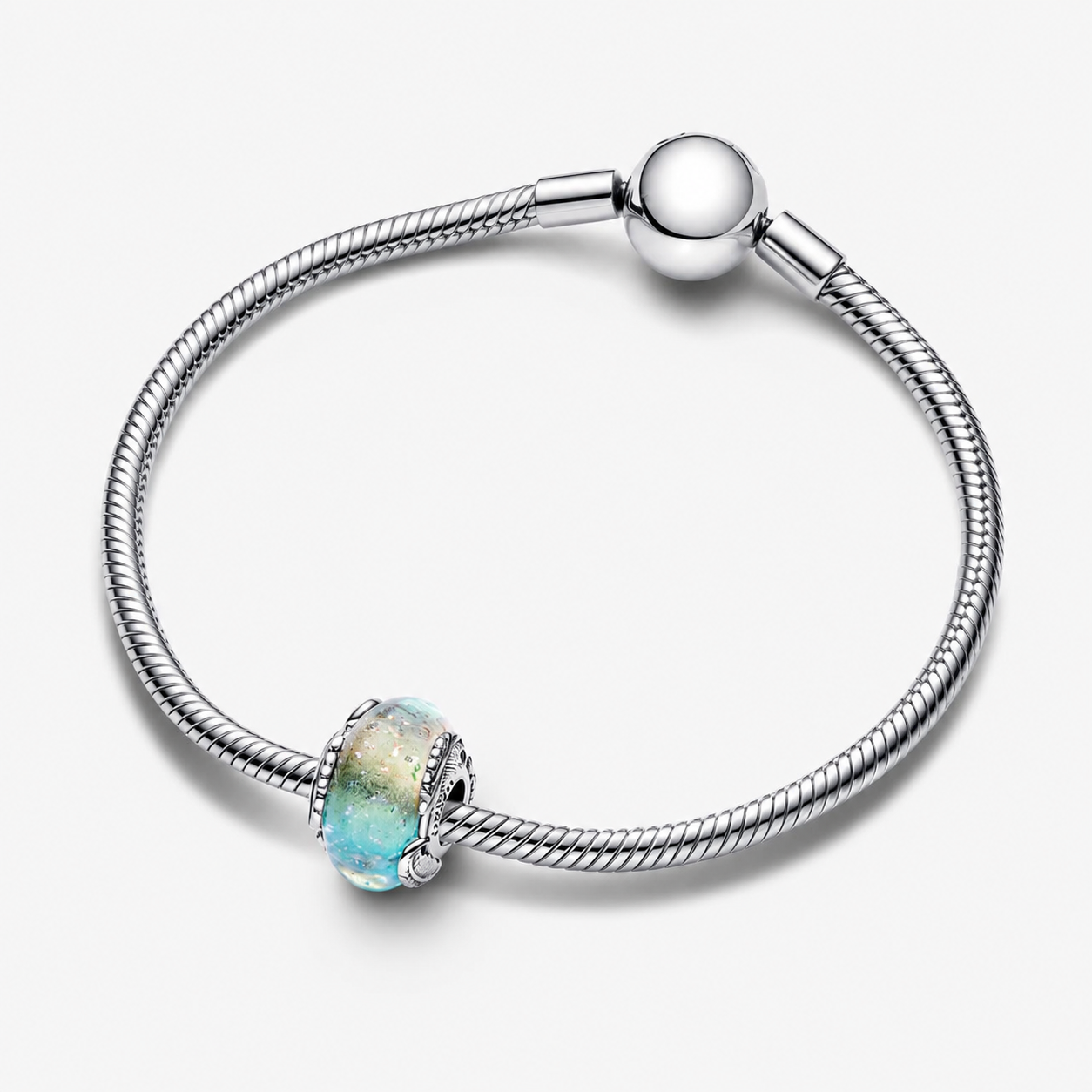 Charm Mehrfarbiges Murano-Glas & Geschwungene Feder Silber