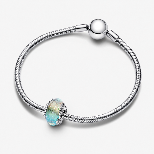 Charm Mehrfarbiges Murano-Glas & Geschwungene Feder Silber