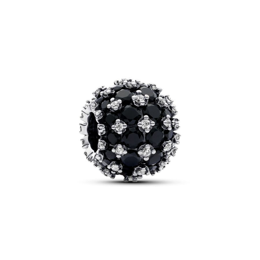 Charm Funkelndes Rundes Schwarzes Pavé Sterling-Silber