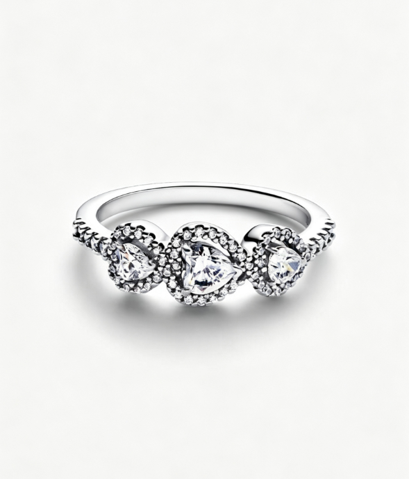 Strahlenkranz Herz Trilogie Ring Sterling-Silber Zweitbild