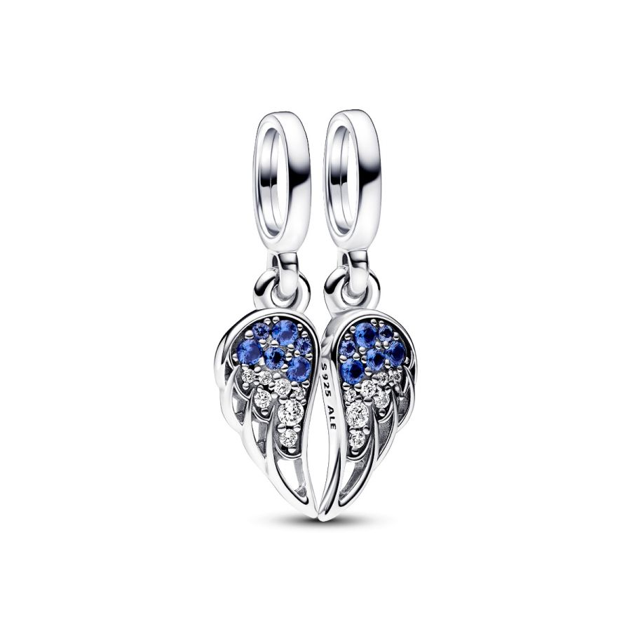 Charm-Anhänger Funkelnde Teilbarere Engelsflügel Blau Silber