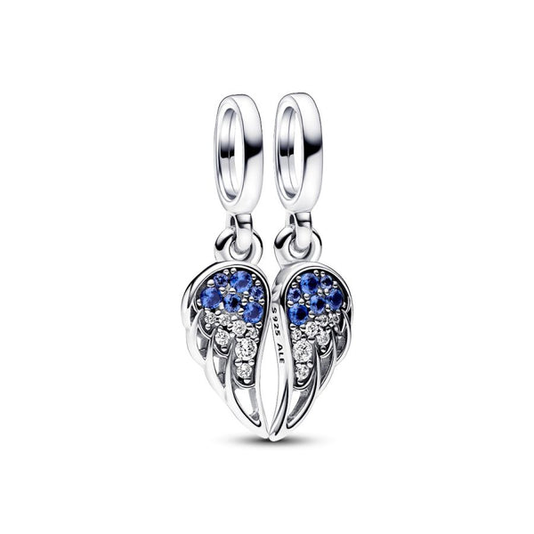 Charm-Anhänger Funkelnde Teilbarere Engelsflügel Blau Silber