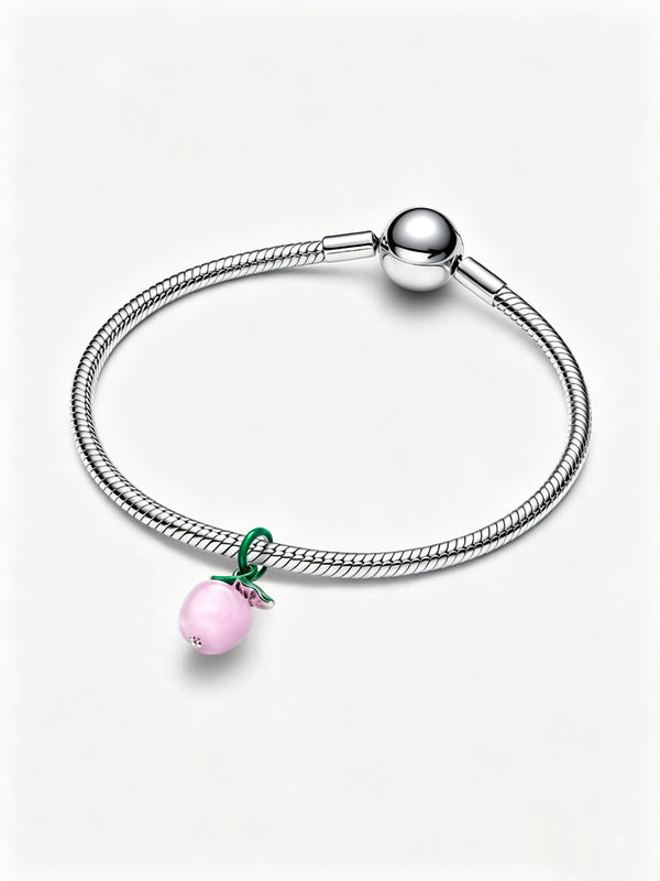 Rosafarbener Apfel Murano-Charm Sterling-Silber