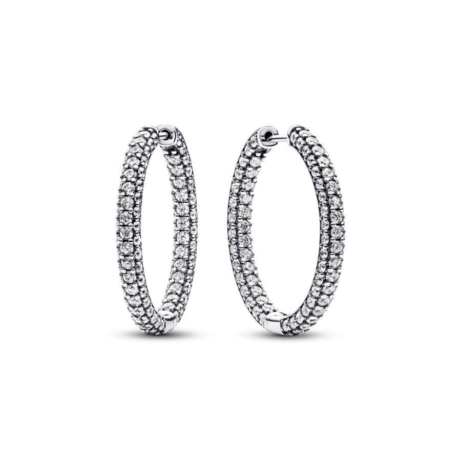 Creolen Ohrringe Timeless Einreihige Pavé Zirkon Silber Hauptbild