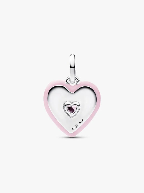 Strahlendes Rosafarbenes Herz Medaillon-Charm Sterling-Silber