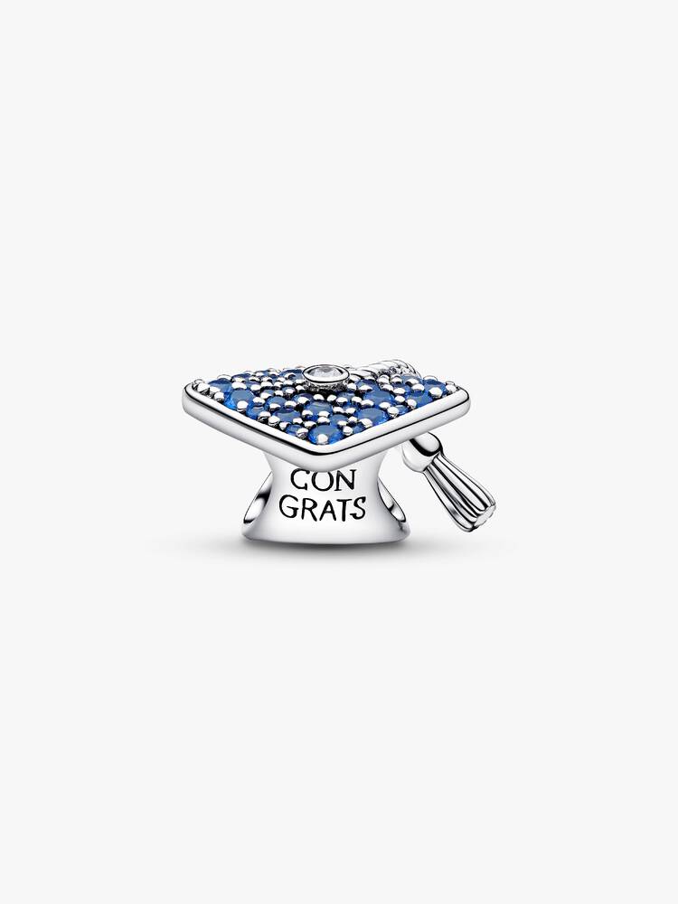 Funkelnde Blaue Absolventenmütze 2026 Charm Sterling-Silber
