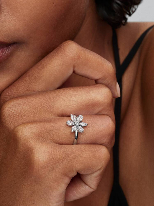 Herbarium Funkelnde Blume Cocktail-Ring Sterling-Silber