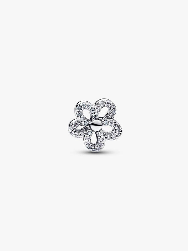 Pavé Blume Offen gearbeitetes Charm Sterling-Silber, 14 Karat Vergoldung