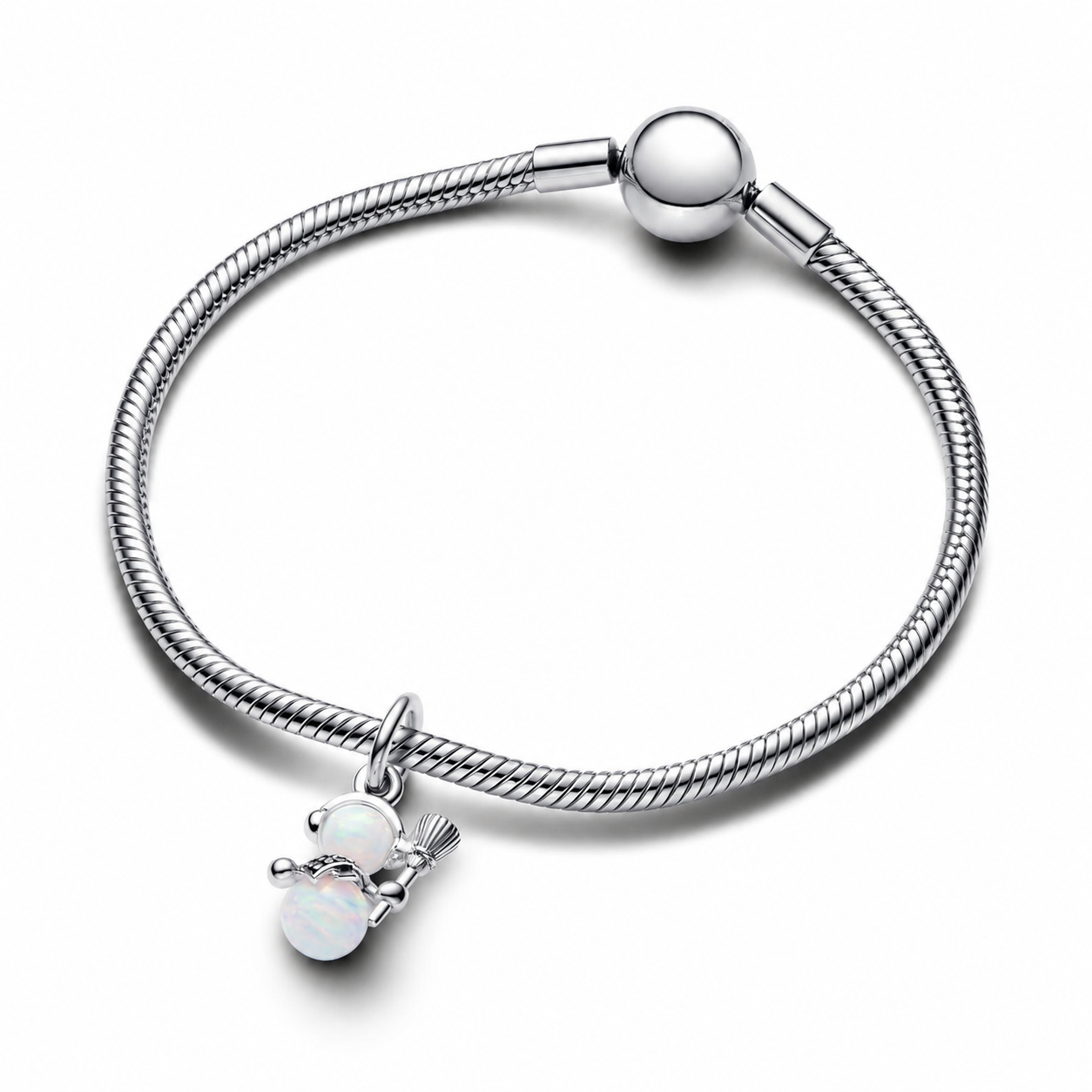 Charm-Anhänger Schillernder Schneemann Opal Zirkon Weiß Silber