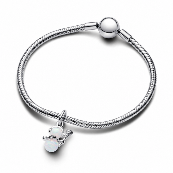Charm-Anhänger Schillernder Schneemann Opal Zirkon Weiß Silber