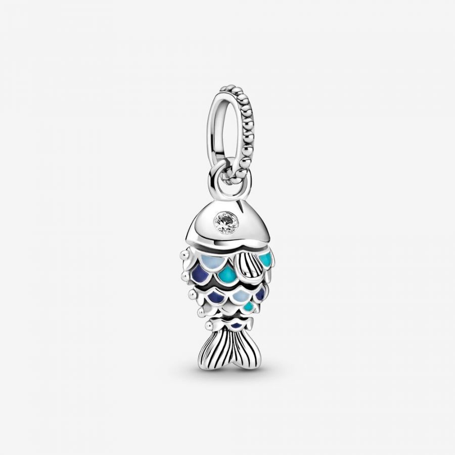 Charm-Anhänger Fisch mit Blauen Schuppen Sterling-Silber