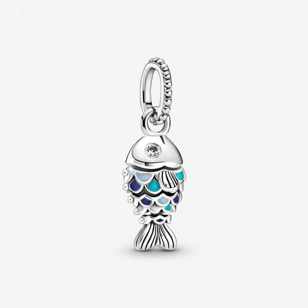 Charm-Anhänger Fisch mit Blauen Schuppen Sterling-Silber
