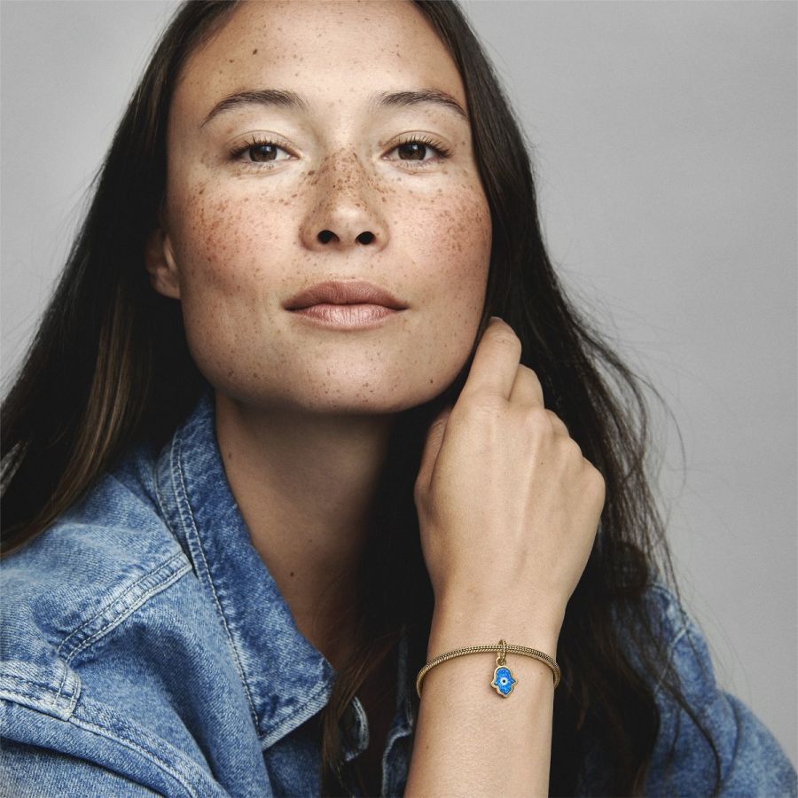 Charm-Anhänger Schillernde Blaue Hand der Fatima Vergoldet