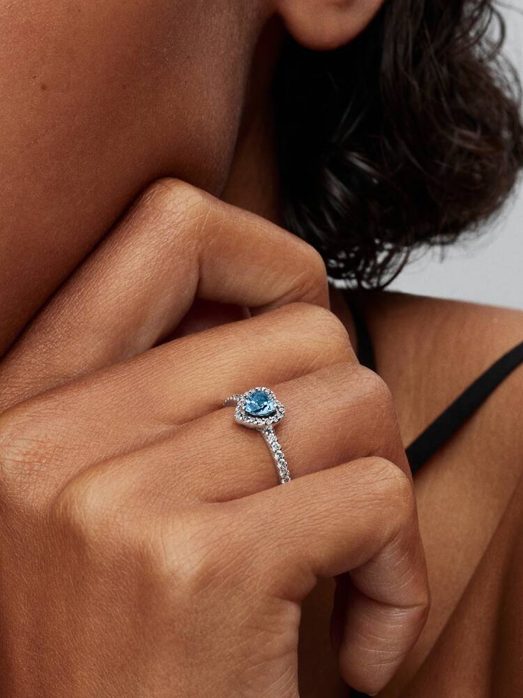 Erhabenes Hellblaues Herz Ring Sterling-Silber