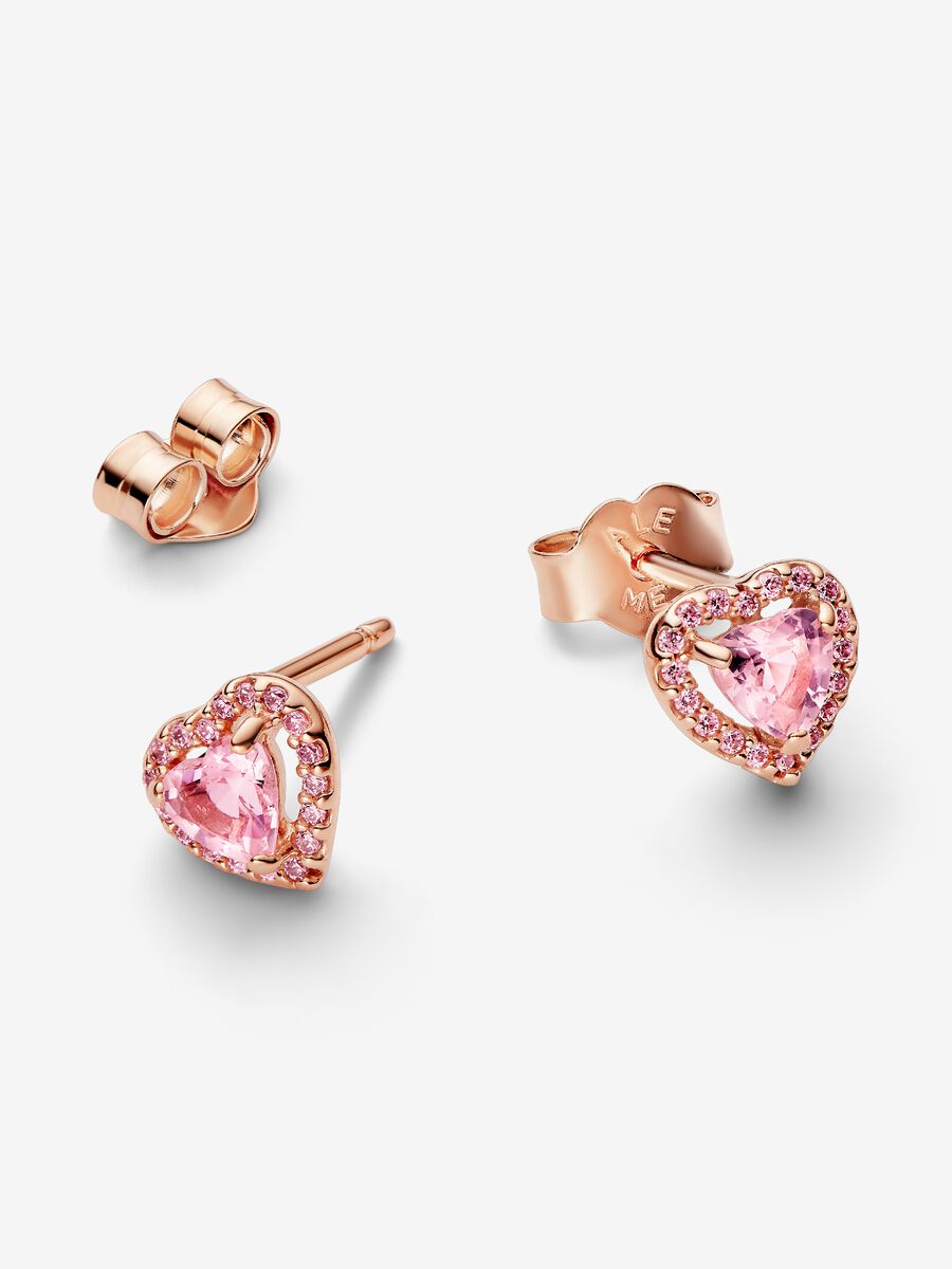 Rosafarbenes erhabenes Herz Ohrstecker 14 Karat rosévergoldet