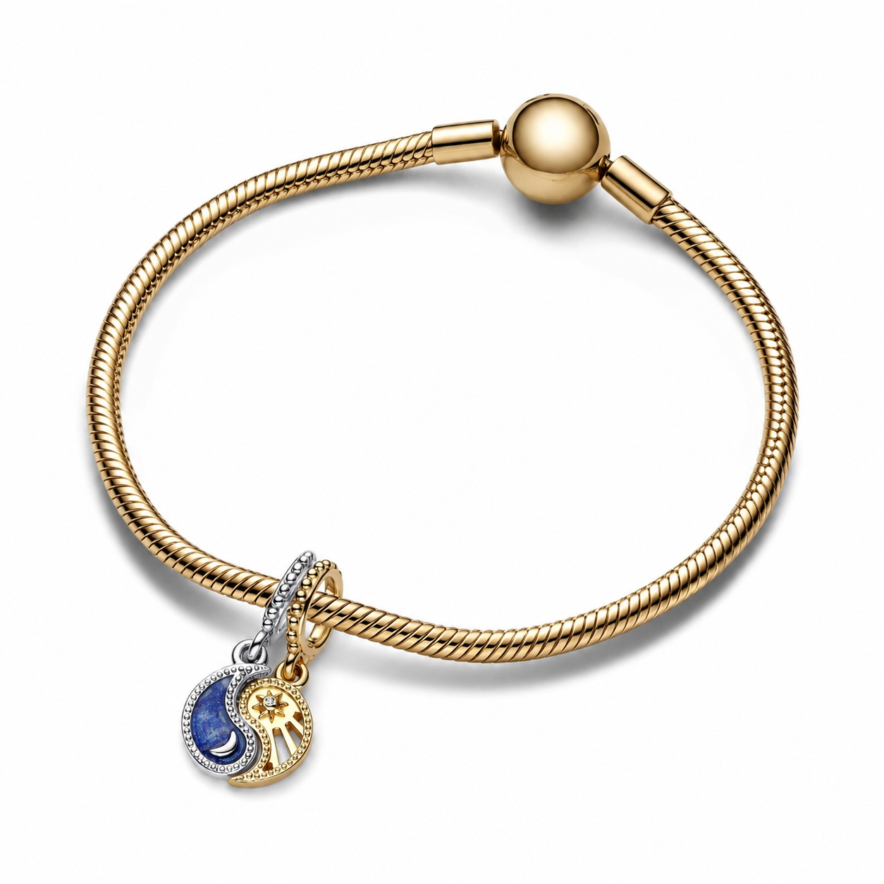 Charm-Anhänger Teilbarer Sonne & Mond Sterlingsilber Vergoldet