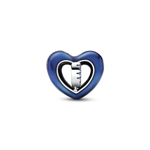 Charm Blaues Drehbares Herz Kristalle Silber