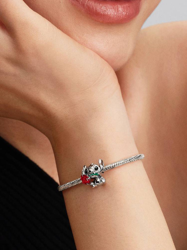 Stitch Rose Murano-Glas-Charm Sterling-Silber