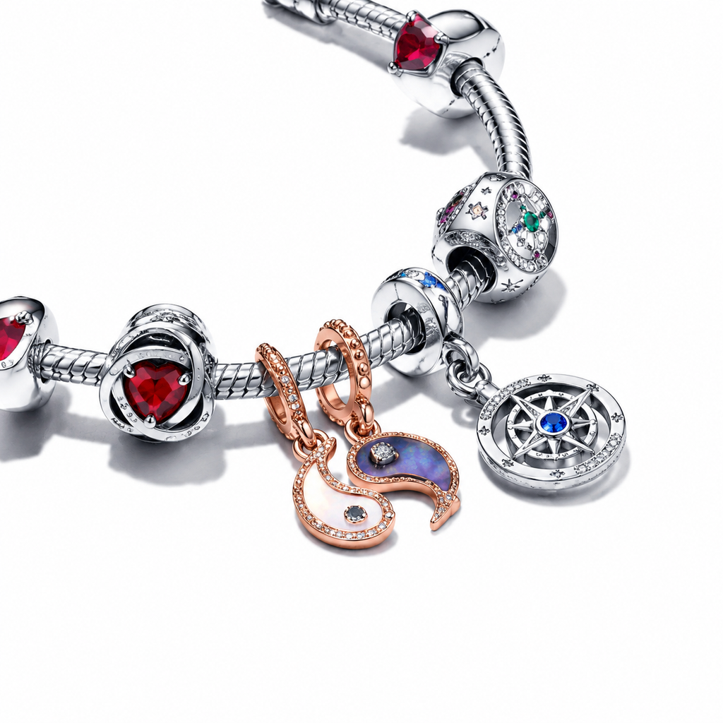 Charm Februar Geburtsstein Violetter Ewigkeitskreis Silber