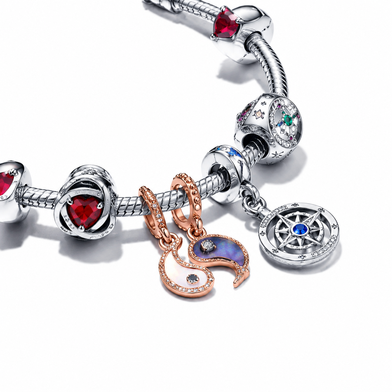 Charm Februar Geburtsstein Violetter Ewigkeitskreis Silber