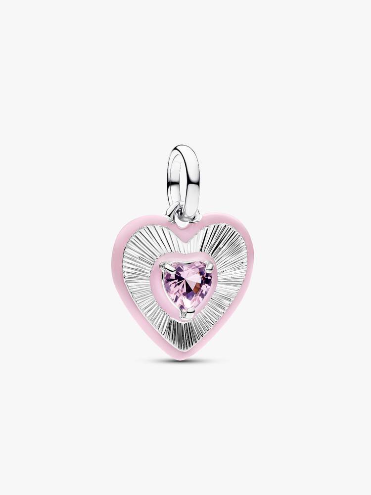 Strahlendes Rosafarbenes Herz Medaillon-Charm Sterling-Silber Hauptbild