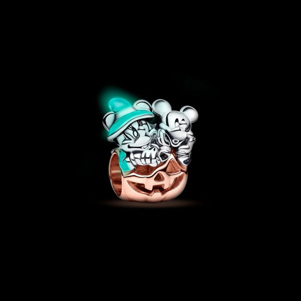 Charm Micky Maus & Minnie Maus Halloween Kürbis Silber