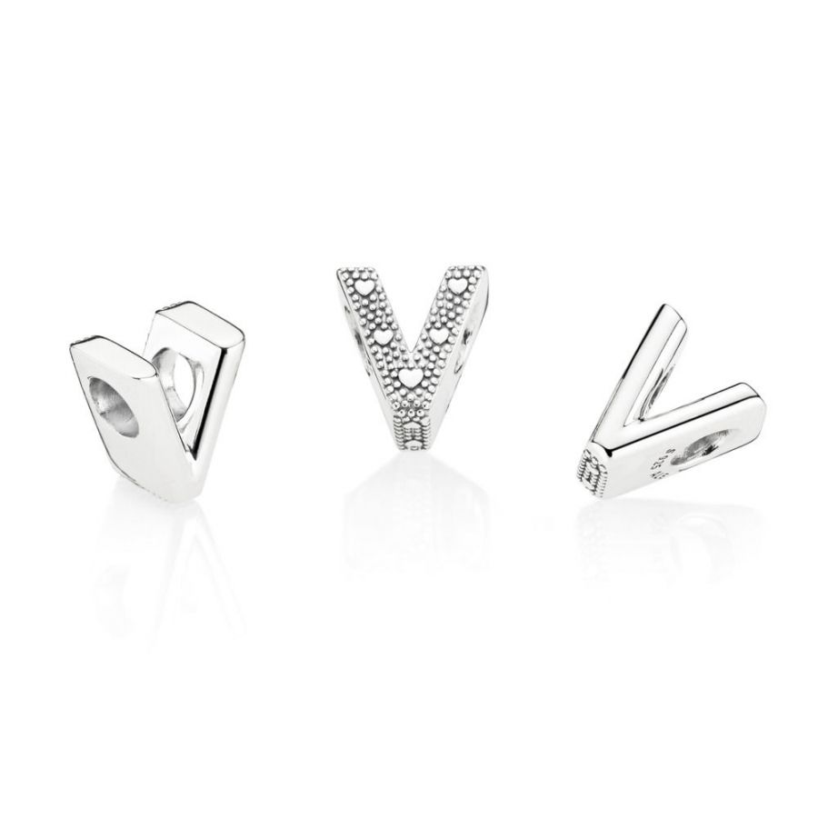 Charm Buchstabe Letter V Silber Zweitbild