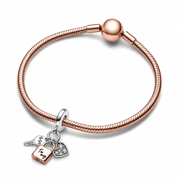Charm-Anhänger Schlüssel Vorhängeschloss Herz Silber 14k Rosé