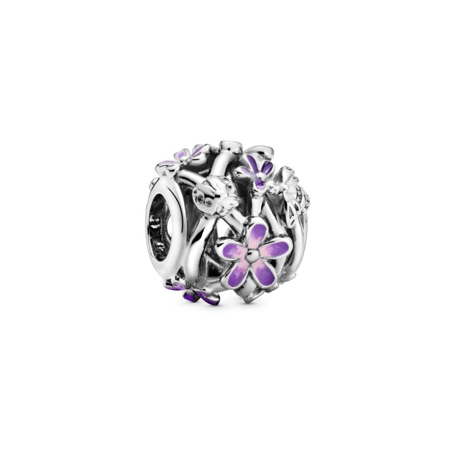 Charm Lilafarbenes Gänseblümchen Sterling-Silber