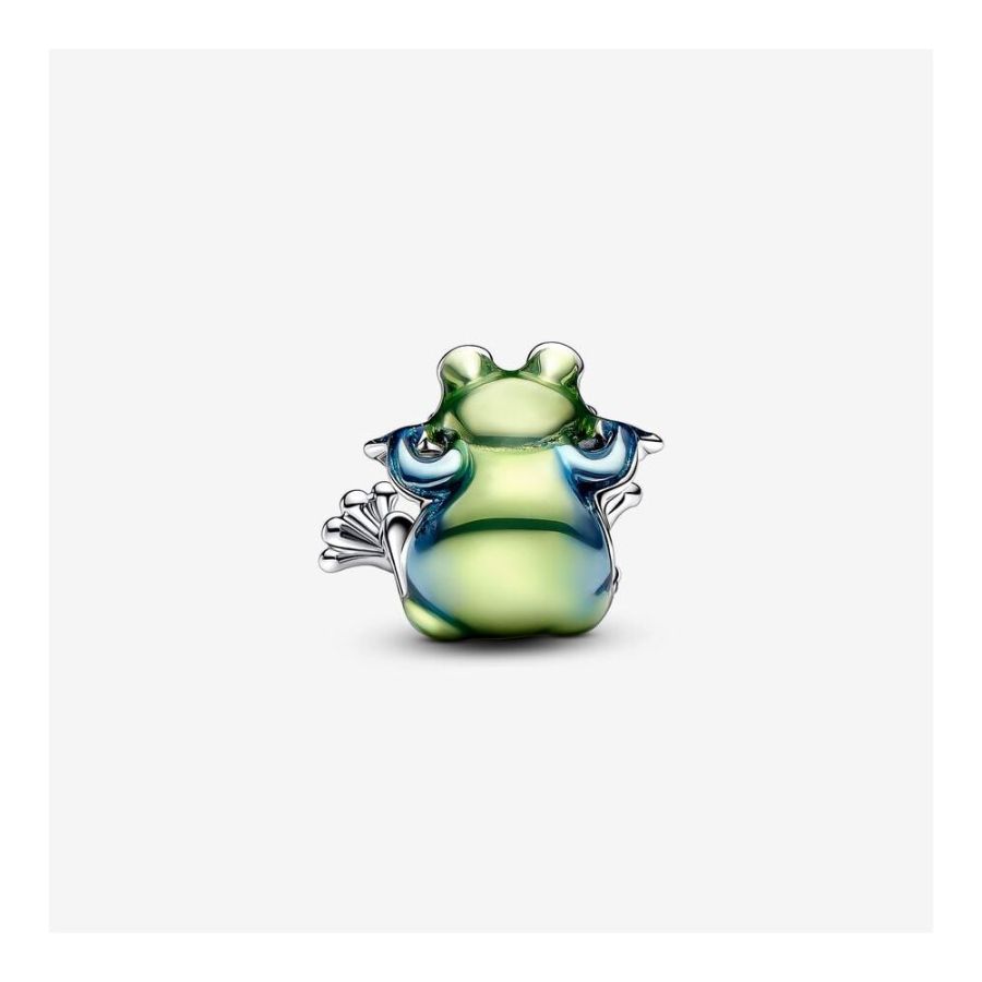 Charm Kletternder Frosch Emaille Grün Silber