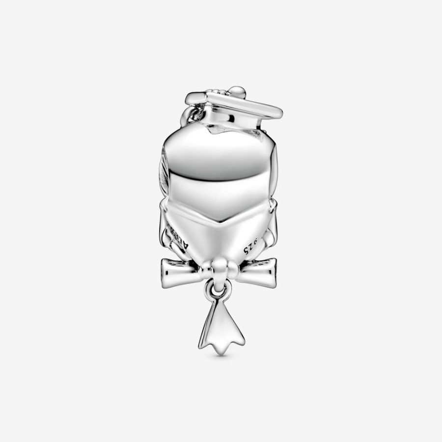 Charm Weise Eule Schulabschluss Silber