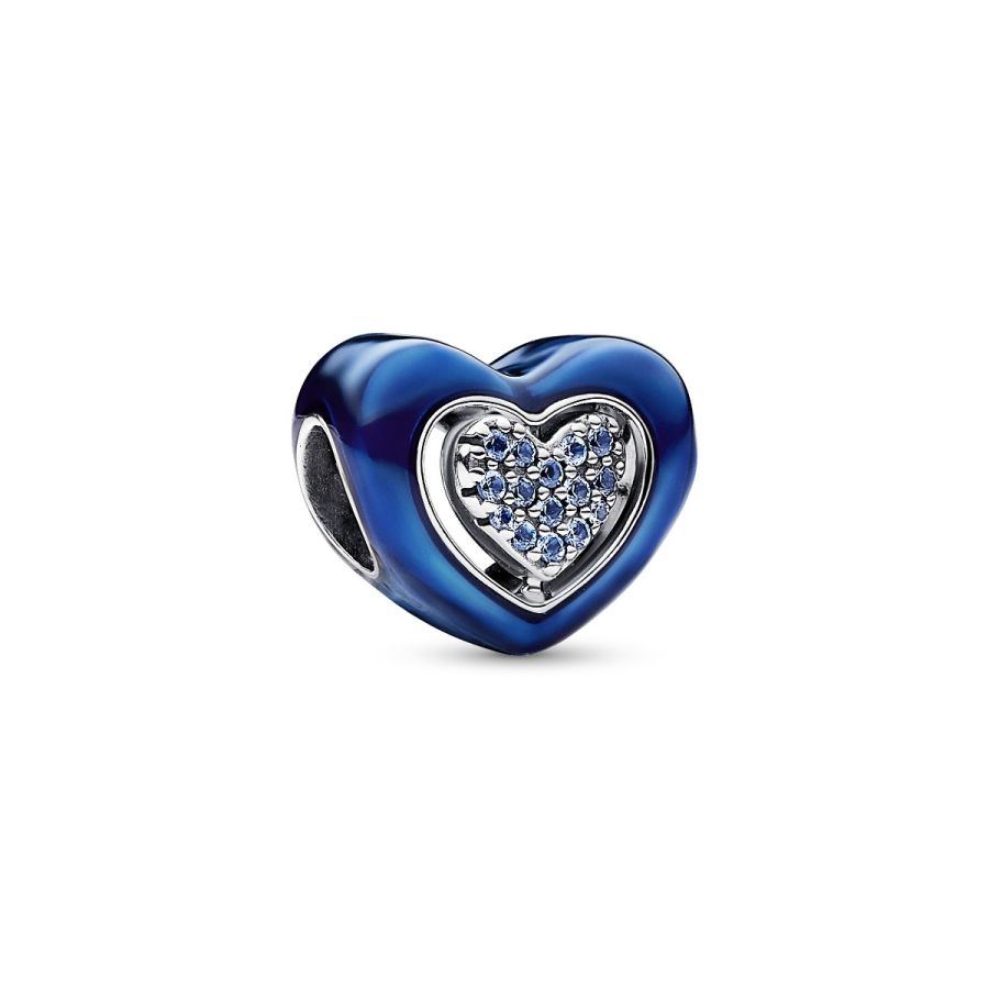 Charm Blaues Drehbares Herz Kristalle Silber Hauptbild