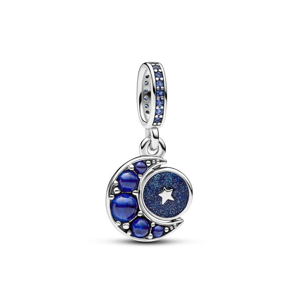 Charm-Anhänger Funkelnder Drehender Mond Blau Silber