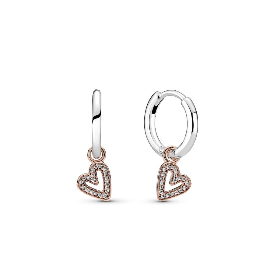 Ohrringe Funkelnde Freihand-Herz Silber 14k Rosé Vergoldet Hauptbild