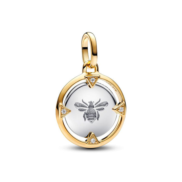 Medaillon-Charm Biene Zirkonia Sterling-Silber Vergoldet