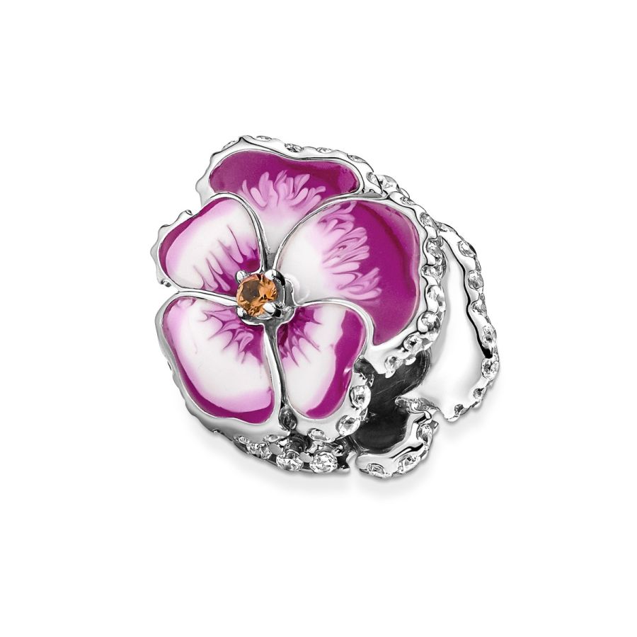 Charm Rosafarbenes Stiefmütterchen Sterling-Silber