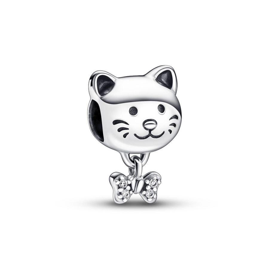 Charm Katze & Schleife Zirkonia Sterling-Silber