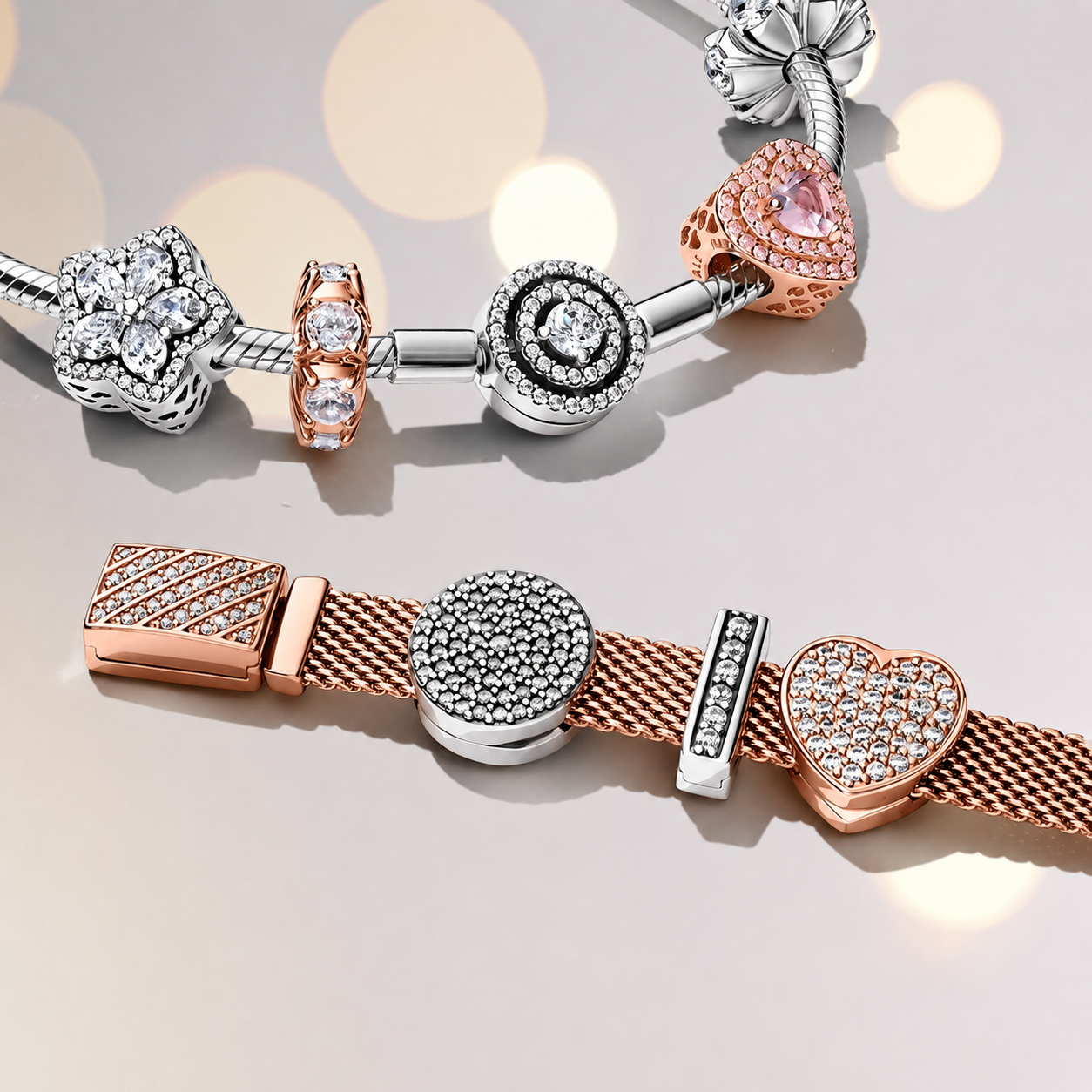 Charm Funkelndes Mehrstufiges Herz 14k Rosé Vergoldet