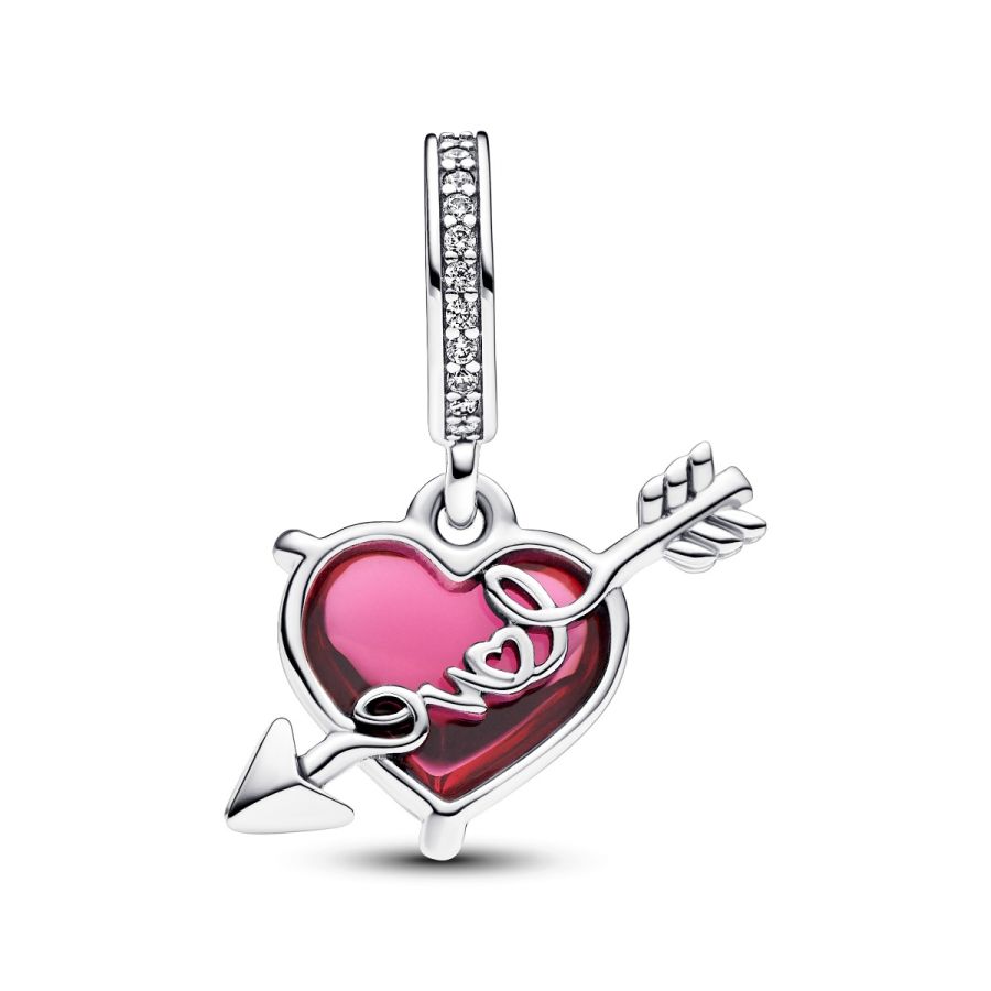 Charm-Anhänger Rotes Herz & Pfeil Murano-Glas Silber