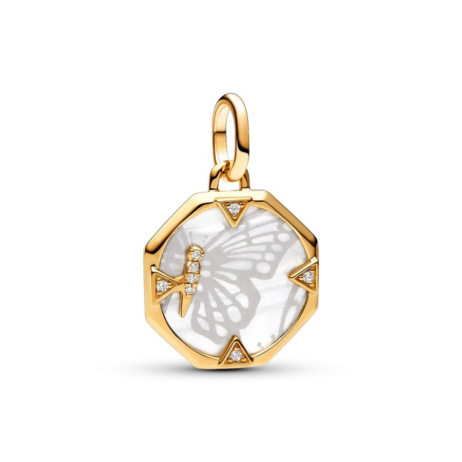 Charm-Medaillon Schmetterling Perlmutt Vergoldet Hauptbild