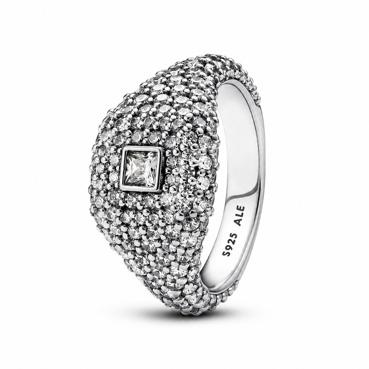 Cocktailring Pavé-Quadrat Zirkonia Silber
