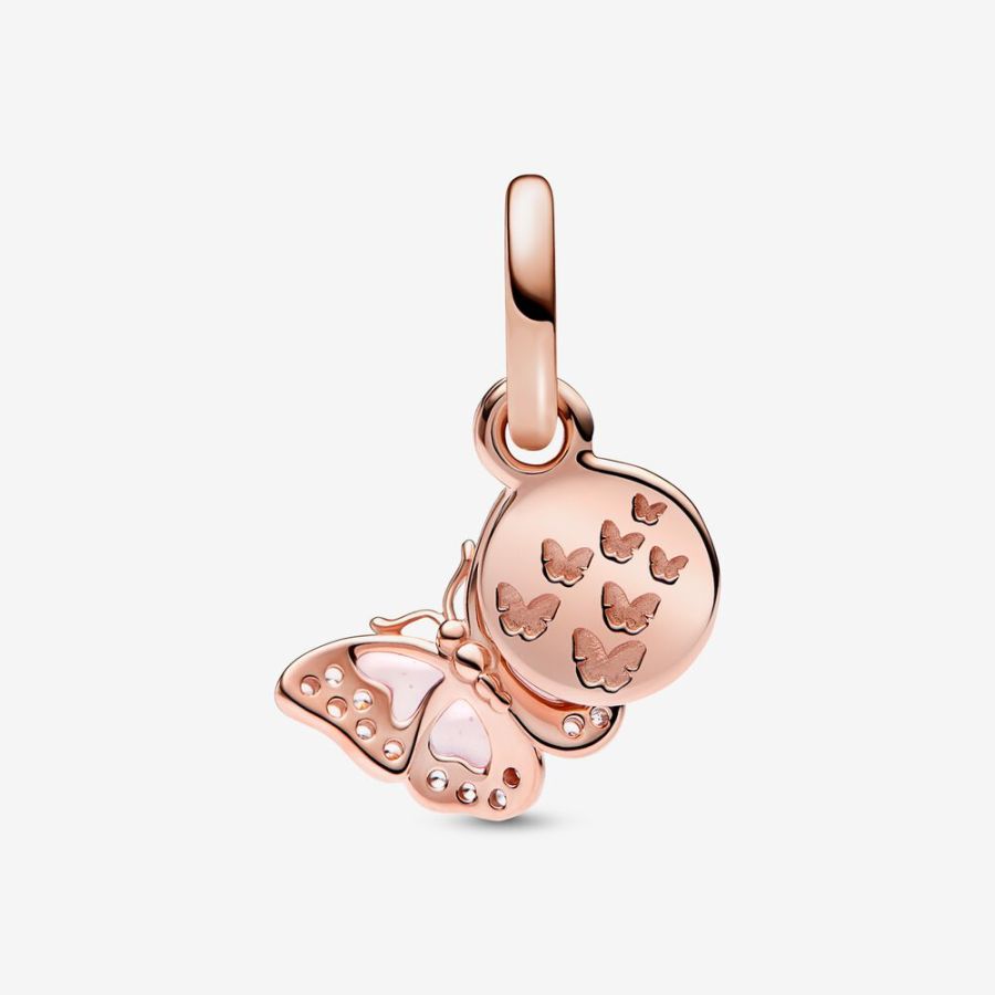 Charm-Anhänger Schmetterling & Spruch 14k Rosé Vergoldet