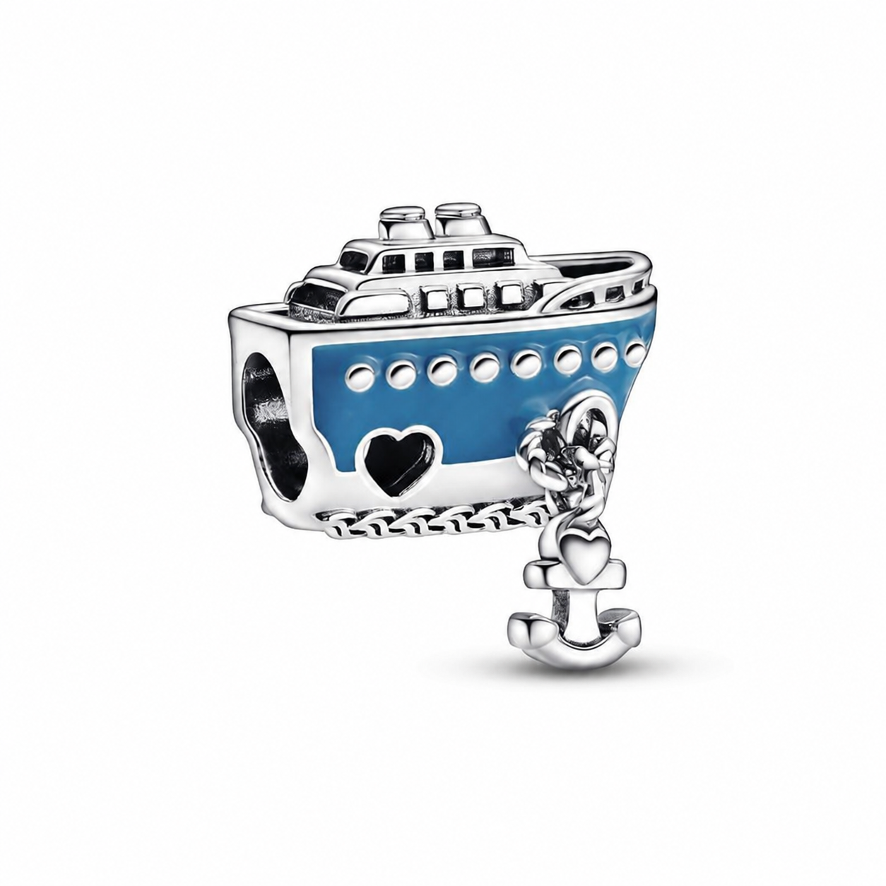 Charm Ankerndes Kreuzfahrtschiff Blau Sterling-Silber Hauptbild