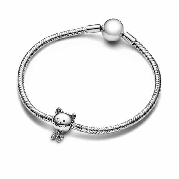 Charm Katze & Schleife Zirkonia Sterling-Silber